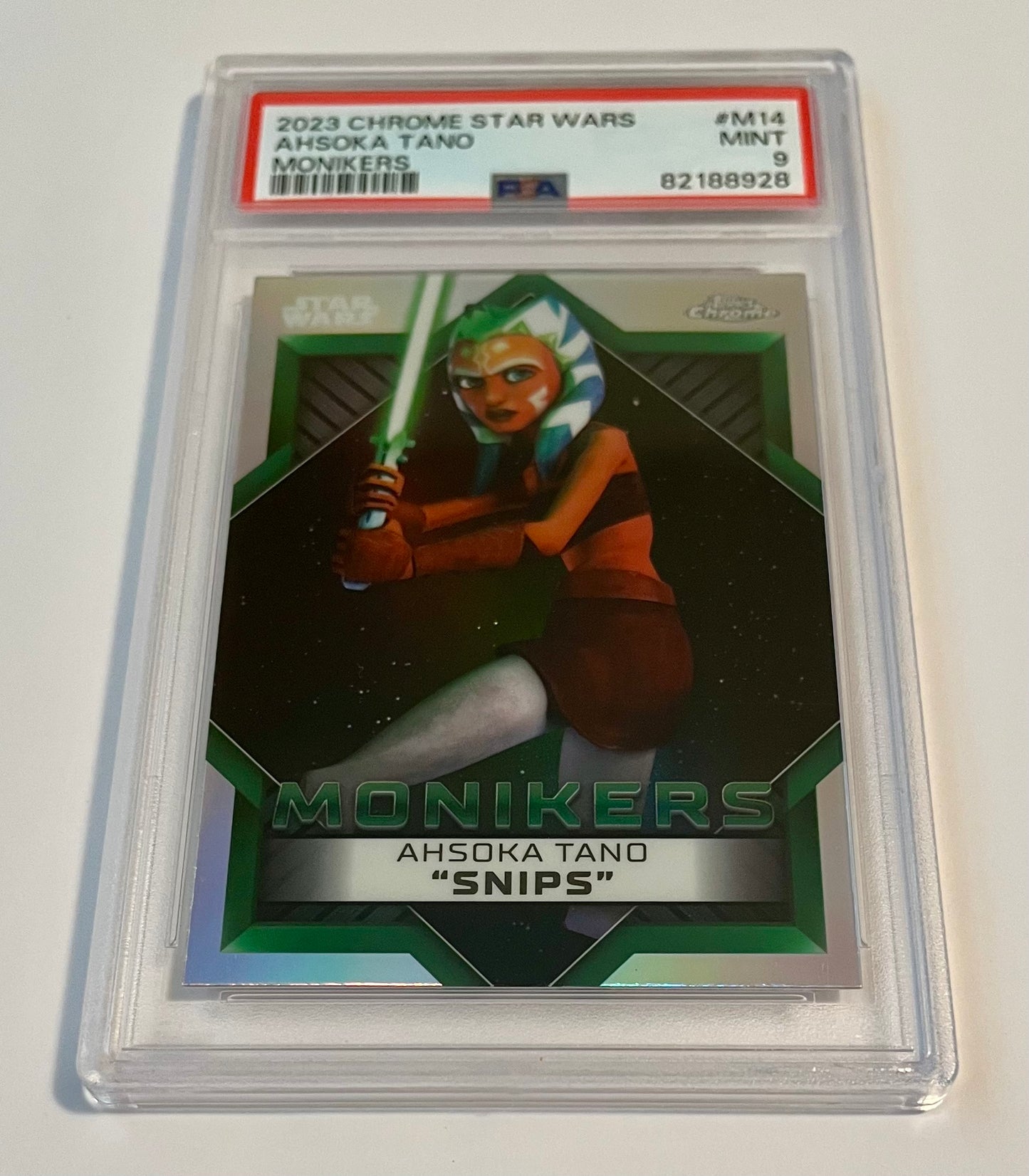 2023 Topps Chrome Star Wars Ahsoka Tano “Snips” Monikers #M14 MINT (PSA 9)