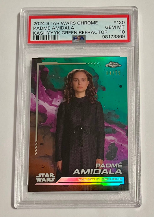 2024 Topps Chrome Star Wars Padmé Amidala Kashyyyk Green Refractor 84/99 #130 GEM MT (PSA 10)