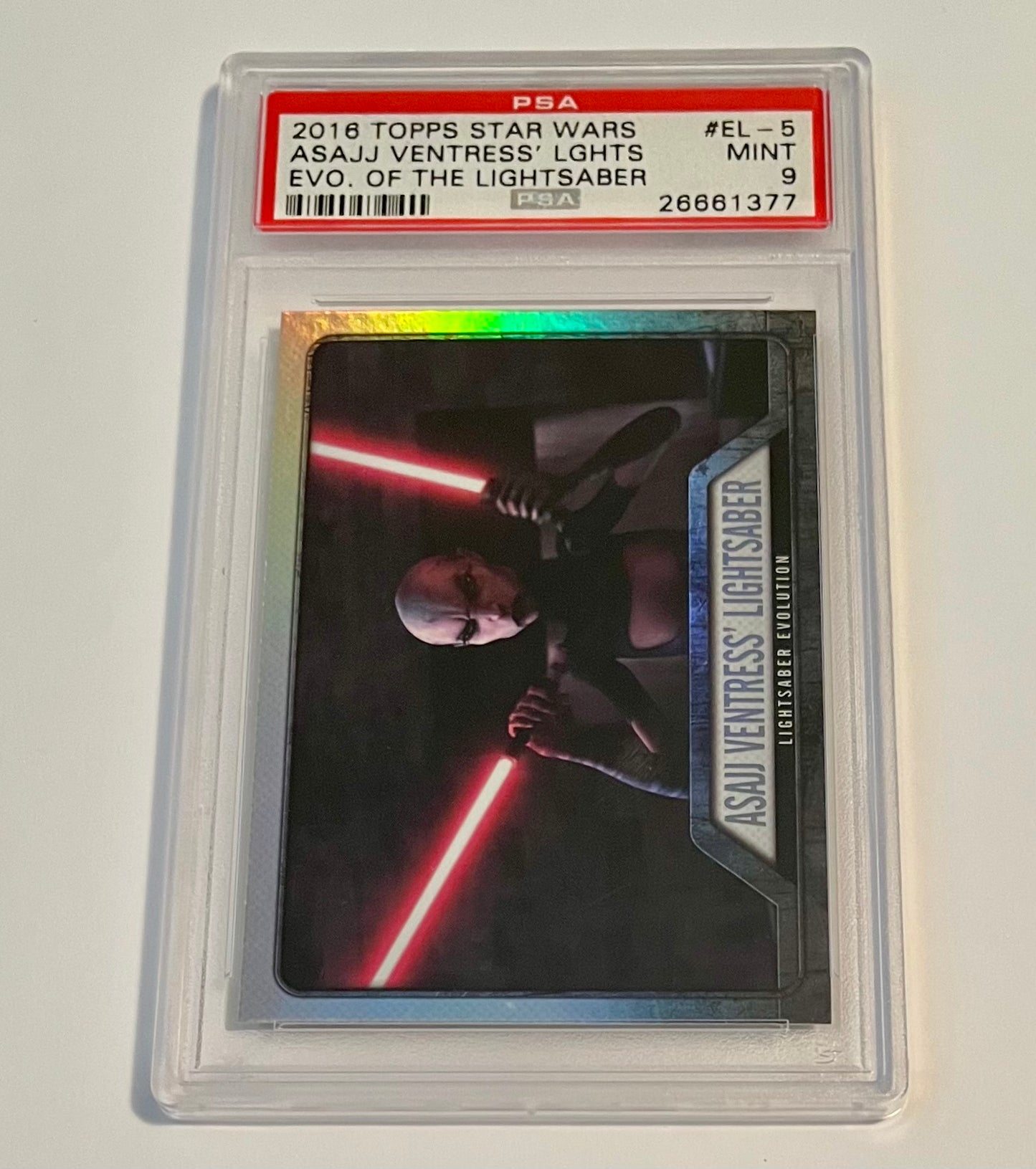 2016 Topps Star Wars Asajj Ventress’ LGHTS Evolution of the Lightsaber #EL-5 MINT (PSA 9)