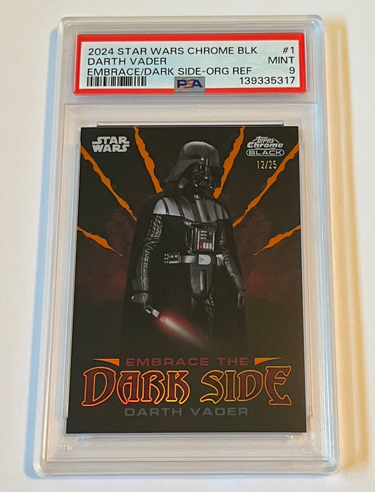 2024 Topps Chrome Black Star Wars Darth Vader Embrace the Dark Side Orange Refractor 12/25 #1 MINT (PSA 9)