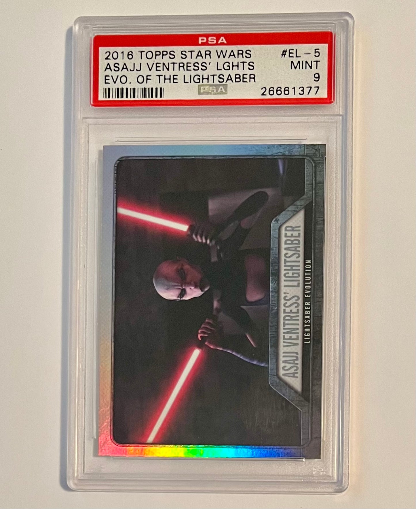 2016 Topps Star Wars Asajj Ventress’ LGHTS Evolution of the Lightsaber #EL-5 MINT (PSA 9)