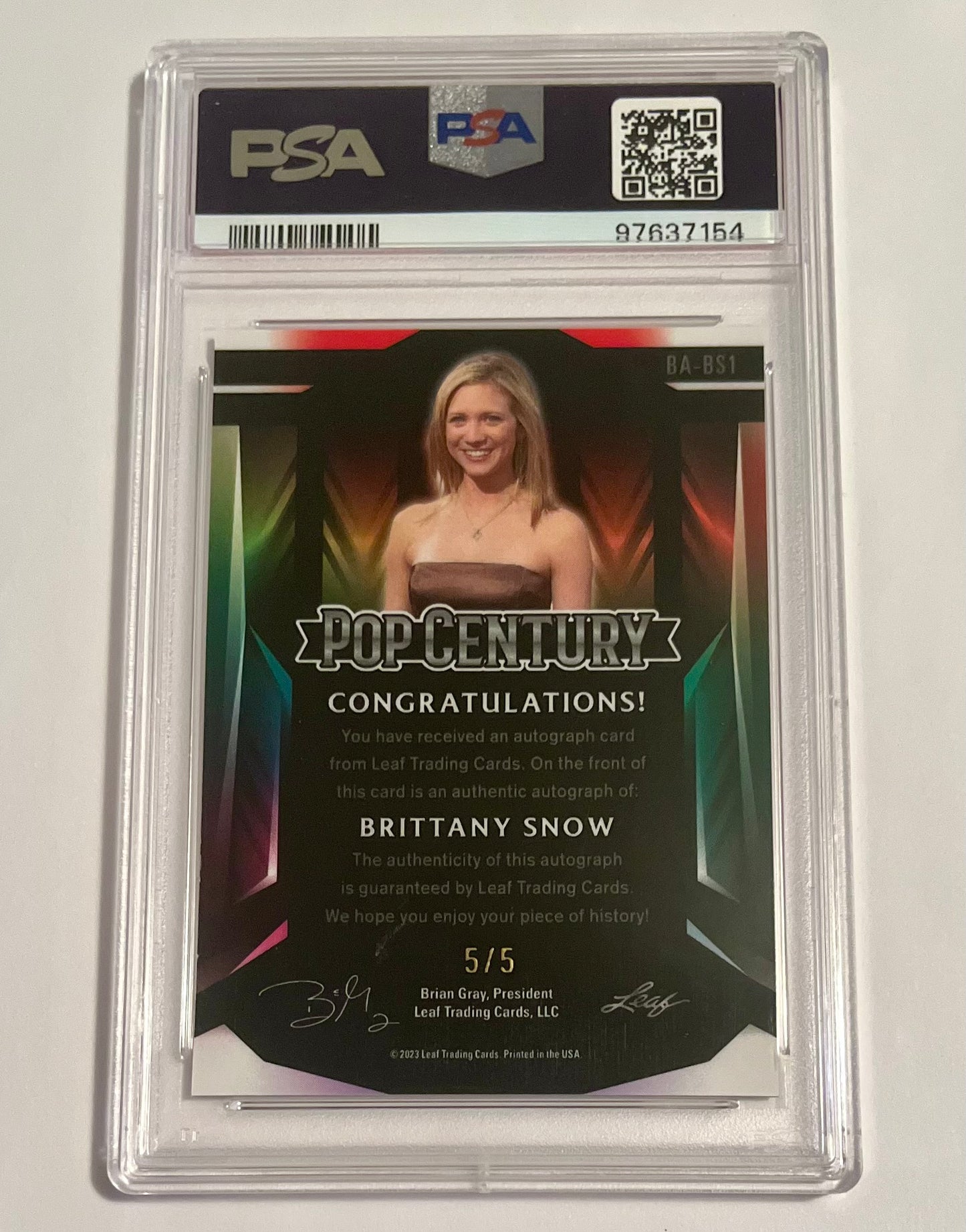 2023 Leaf Metal Pop Century Brittany Snow Autograph Red 5/5 #BABS1 GEM MT (PSA 10)