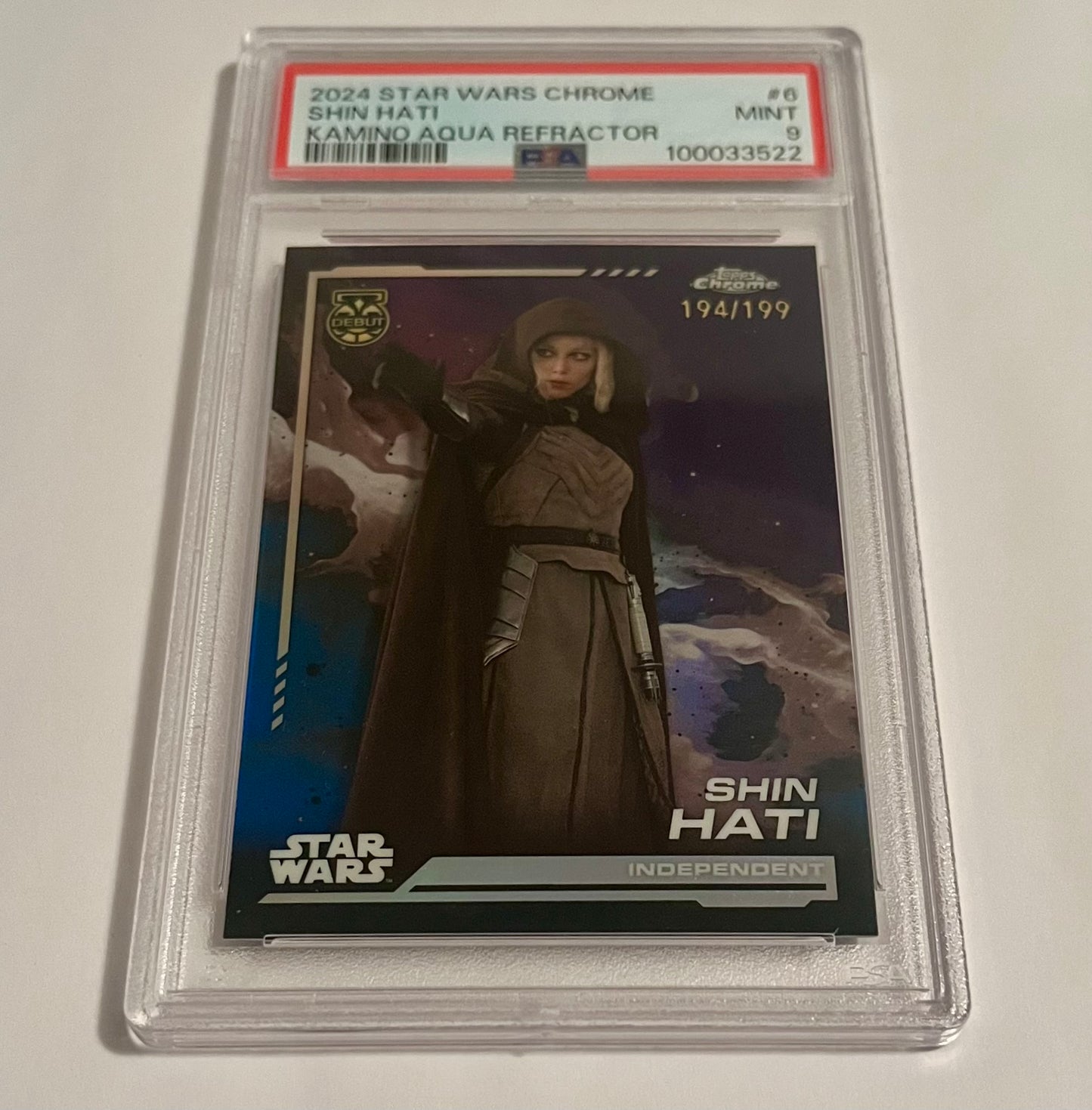 2024 Topps Chrome Star Wars Shin Hati Kamino Aqua Refractor 194/199 #6 MINT (PSA 9)