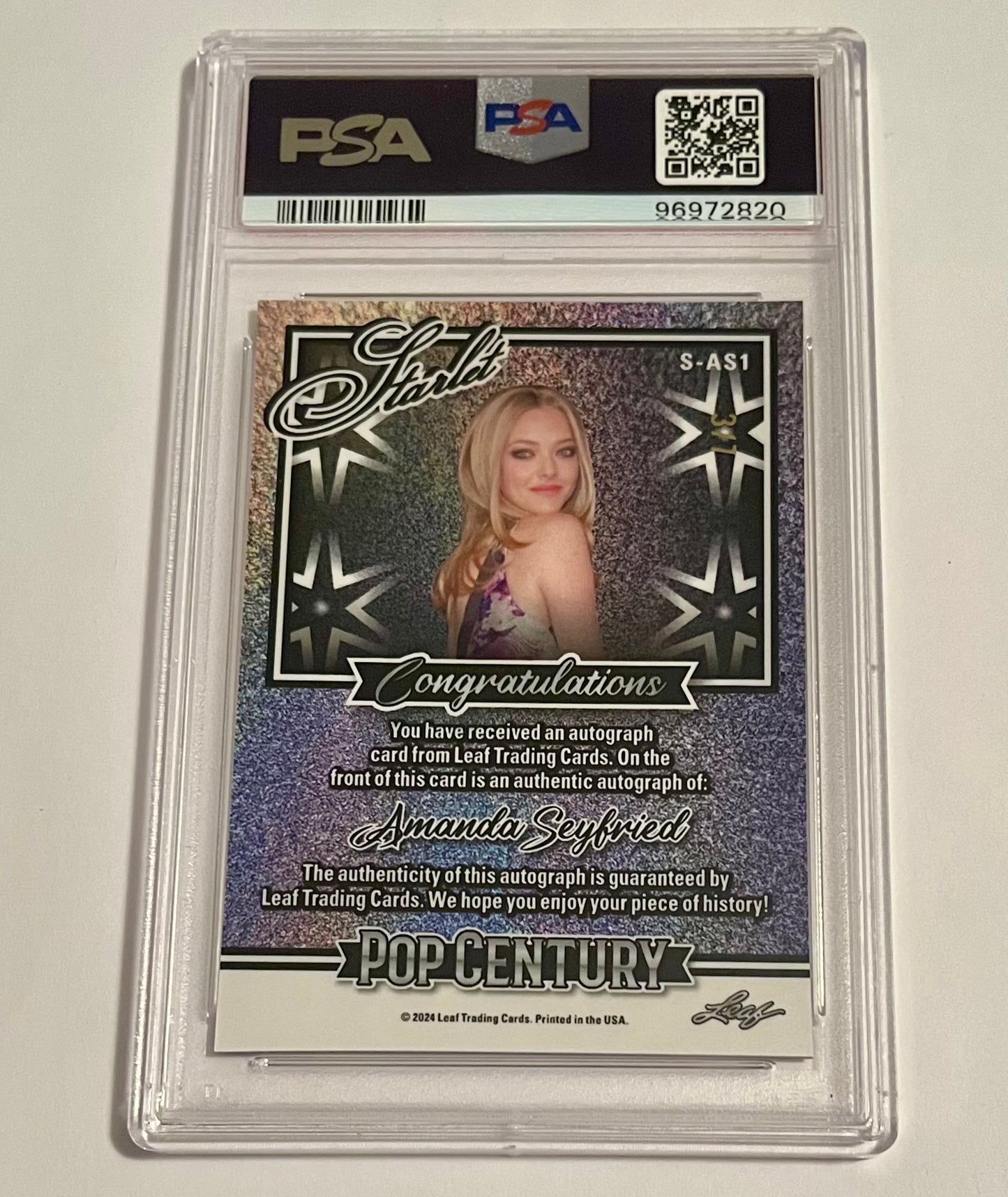 2024 Leaf Metal Pop Century Amanda Seyfried Starlet Autograph Pink 3/7 #SAS1 GEM MT (PSA 10)