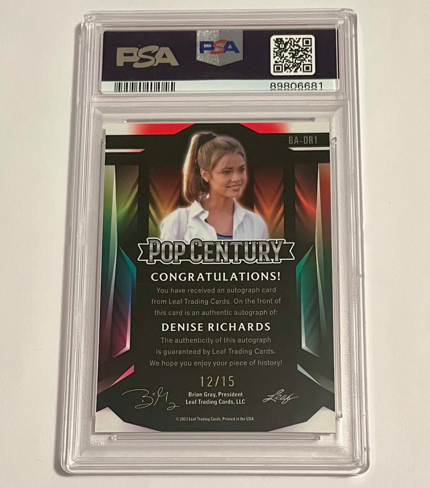 2023 Leaf Metal Pop Century Denise Richards Autograph Pink 12/15 #BADR1 GEM MT (PSA 10)