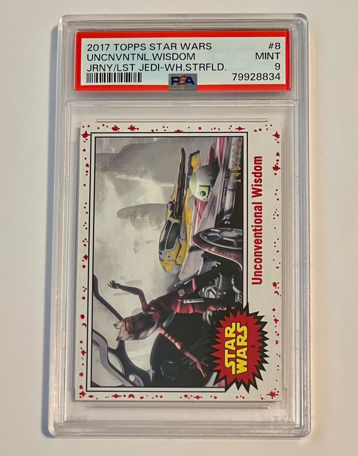 2017 Topps Star Wars Unconventional Wisdom Journey to Star Wars: The Last Jedi White Starfield 148/199 #8 MINT (PSA 9)