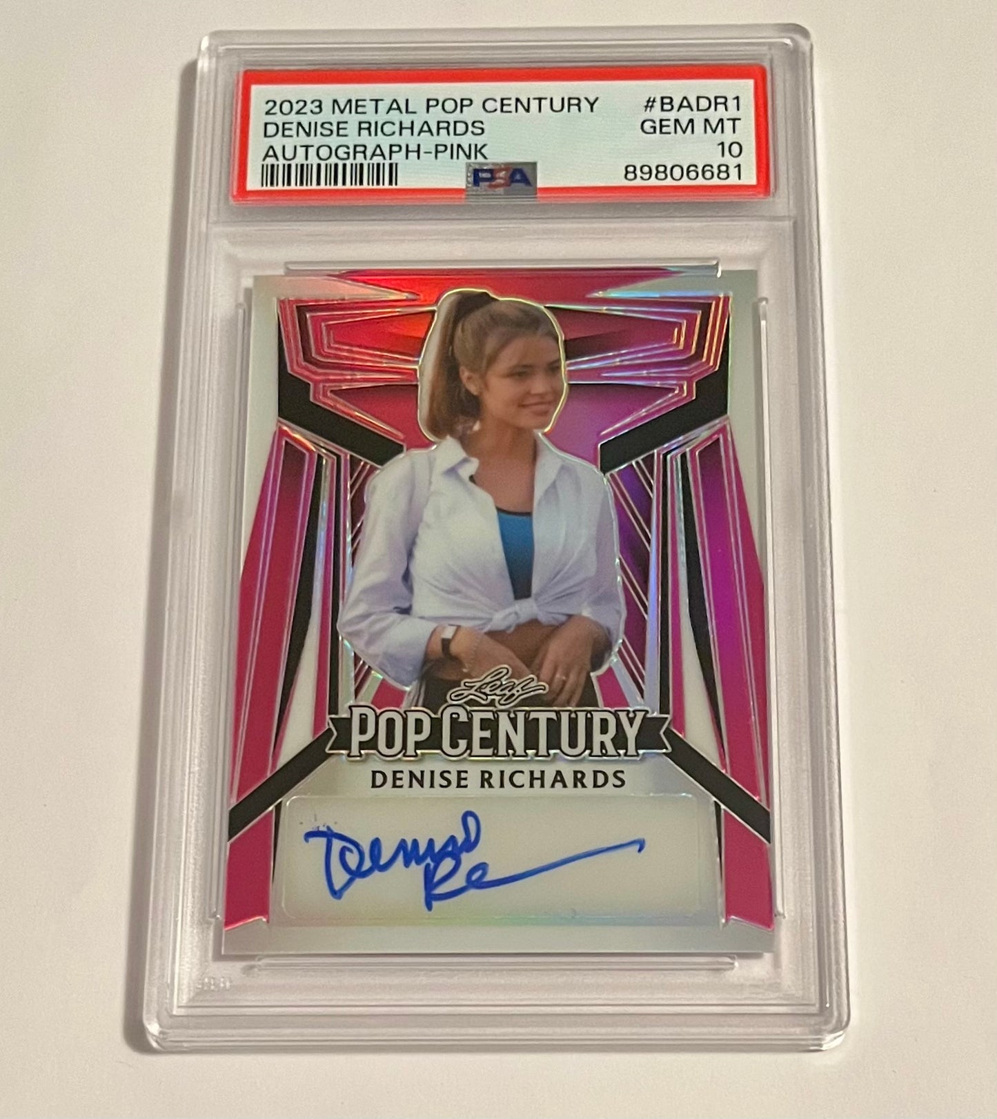2023 Leaf Metal Pop Century Denise Richards Autograph Pink 12/15 #BADR1 GEM MT (PSA 10)