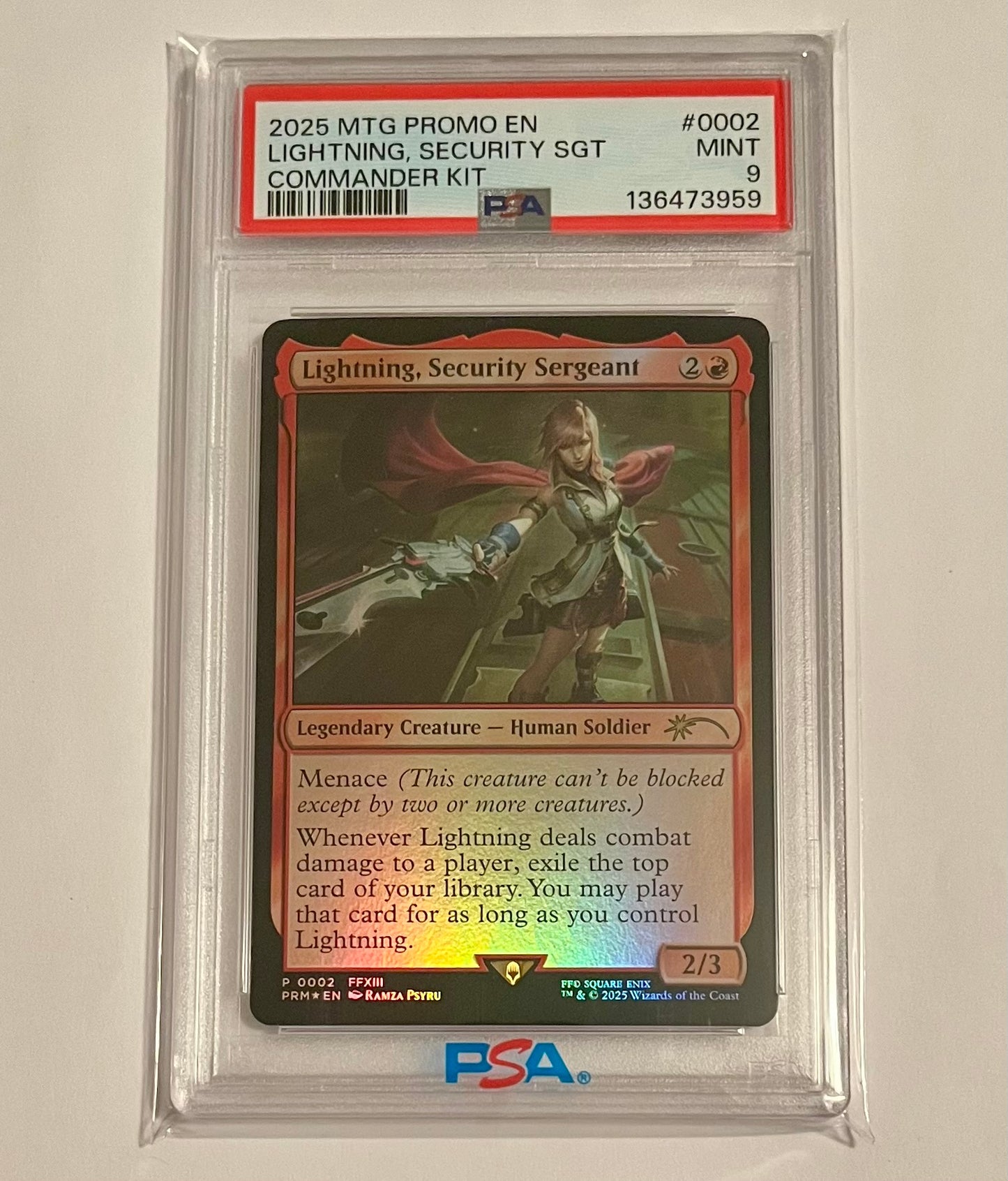 2025 MTG Promo Final Fantasy XIII Lightning, Security Sergeant Commander Kit #0002 MINT (PSA 9)