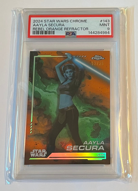 2024 Topps Chrome Star Wars Aayla Secura Jedi Rebel Orange Refractor 12/25 #143 MINT (PSA 9)