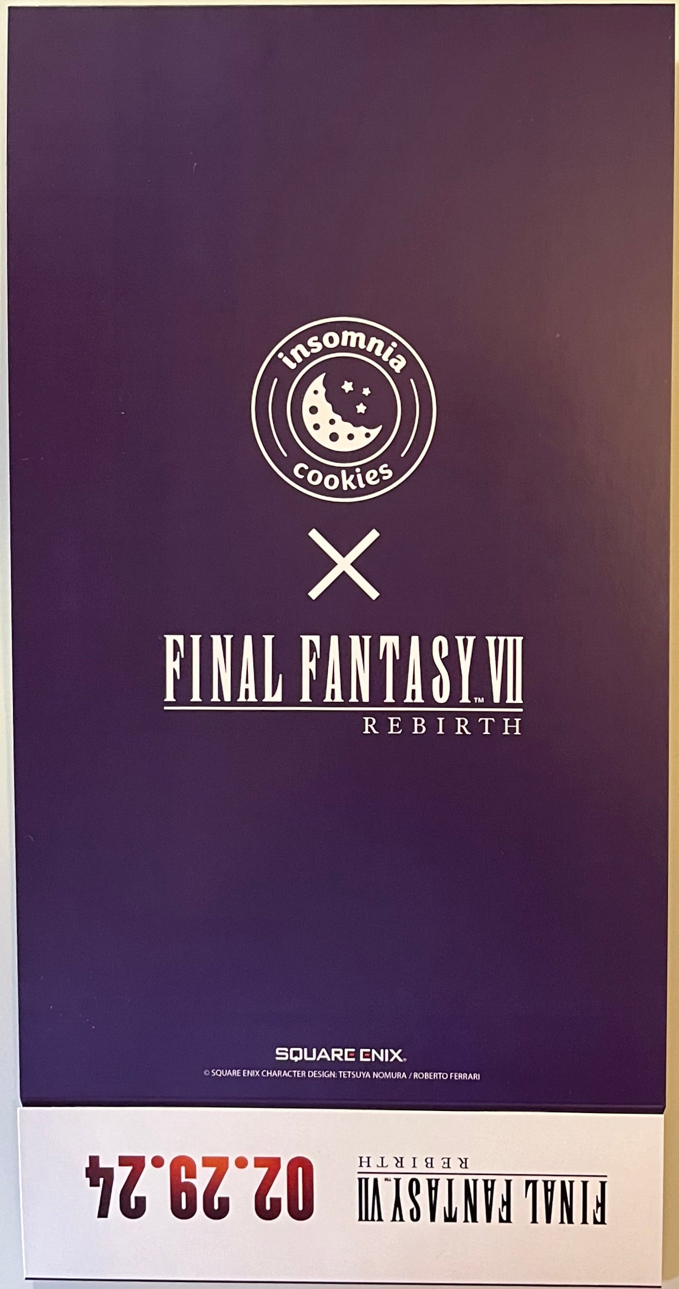 Insomnia Cookies Final Fantasy VII (7) Rebirth Cloud Strife Limited Edition Cookie Box Sleeve