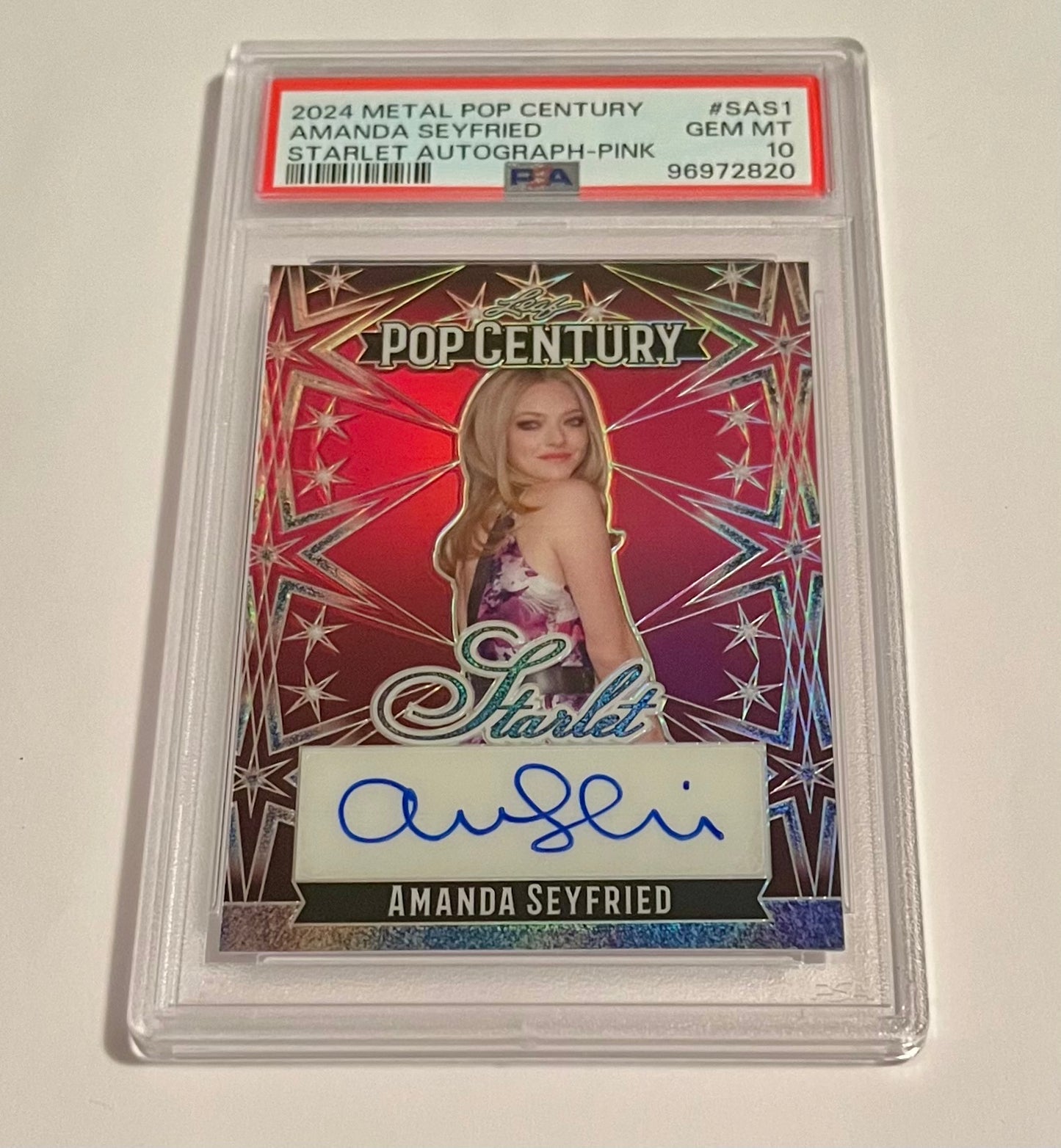 2024 Leaf Metal Pop Century Amanda Seyfried Starlet Autograph Pink 3/7 #SAS1 GEM MT (PSA 10)