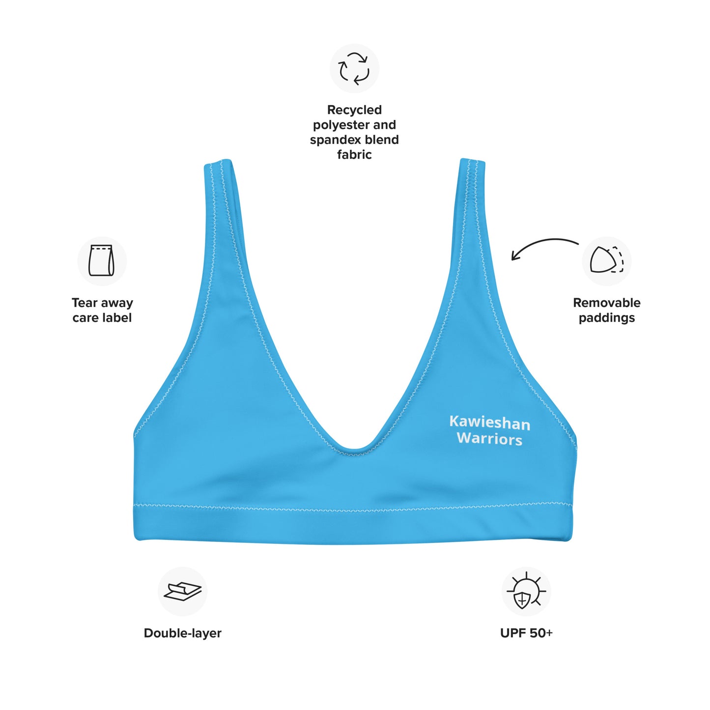 Kawieshan Warriors Red White and Blue Padded Bikini Top