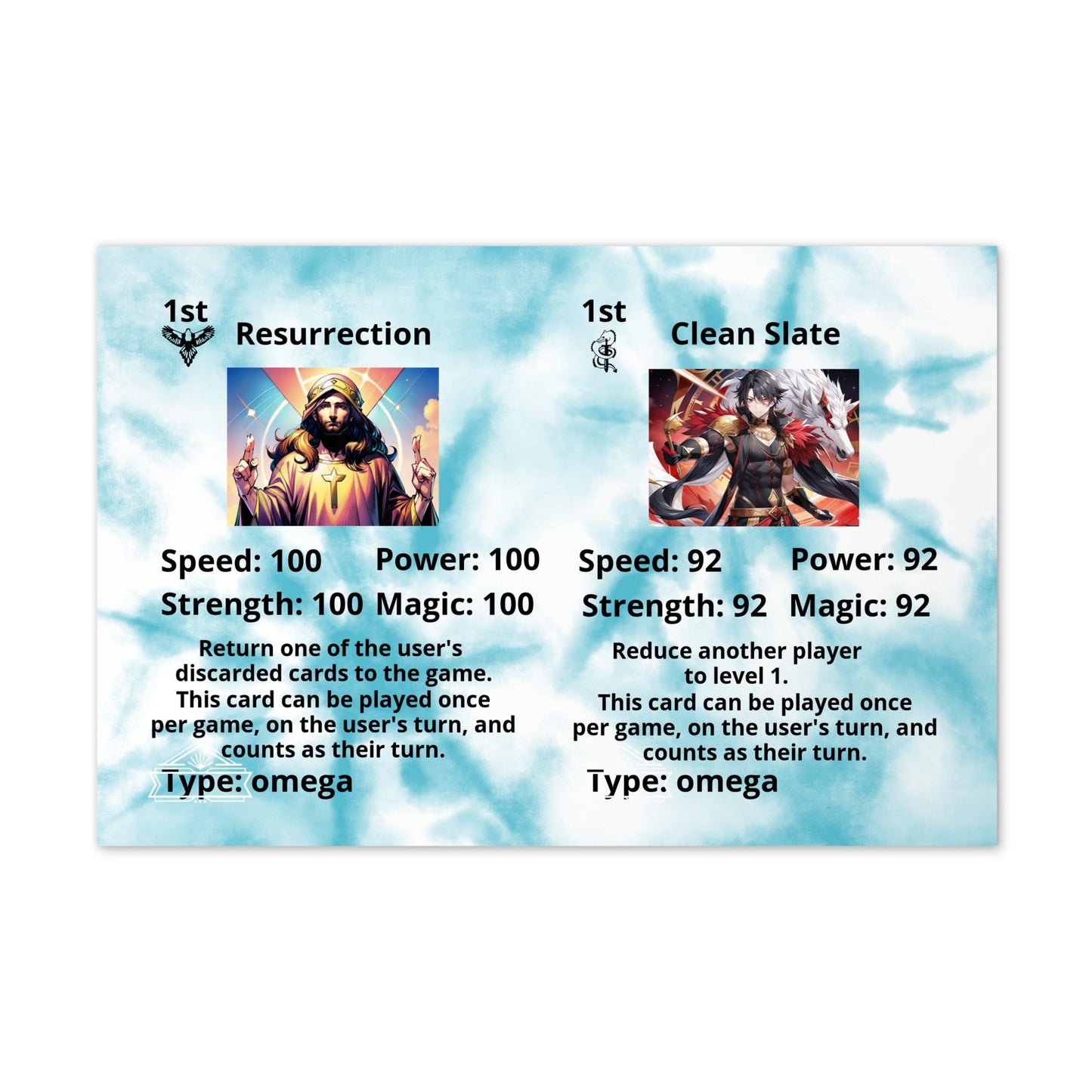 Prototype Kawieshans Collectible Trading Card Game 1st Edition Omega Cards Resurrection / Clean Slate (Uncut)