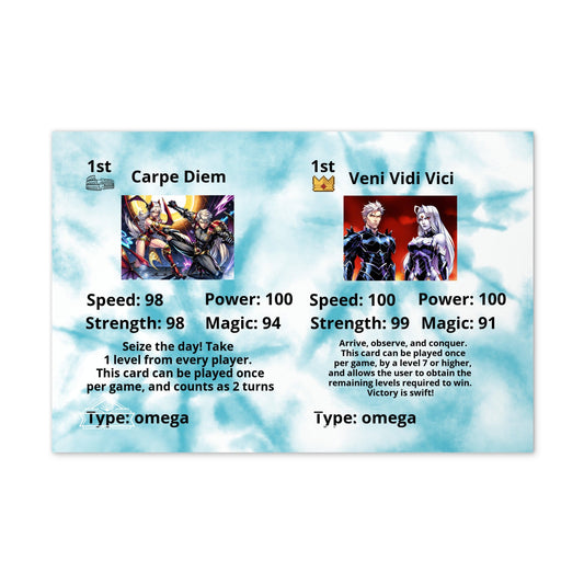 Prototype Kawieshans Collectible Trading Card Game 1st Edition Omega Cards Carpe Diem / Veni Vidi Vici (Uncut)
