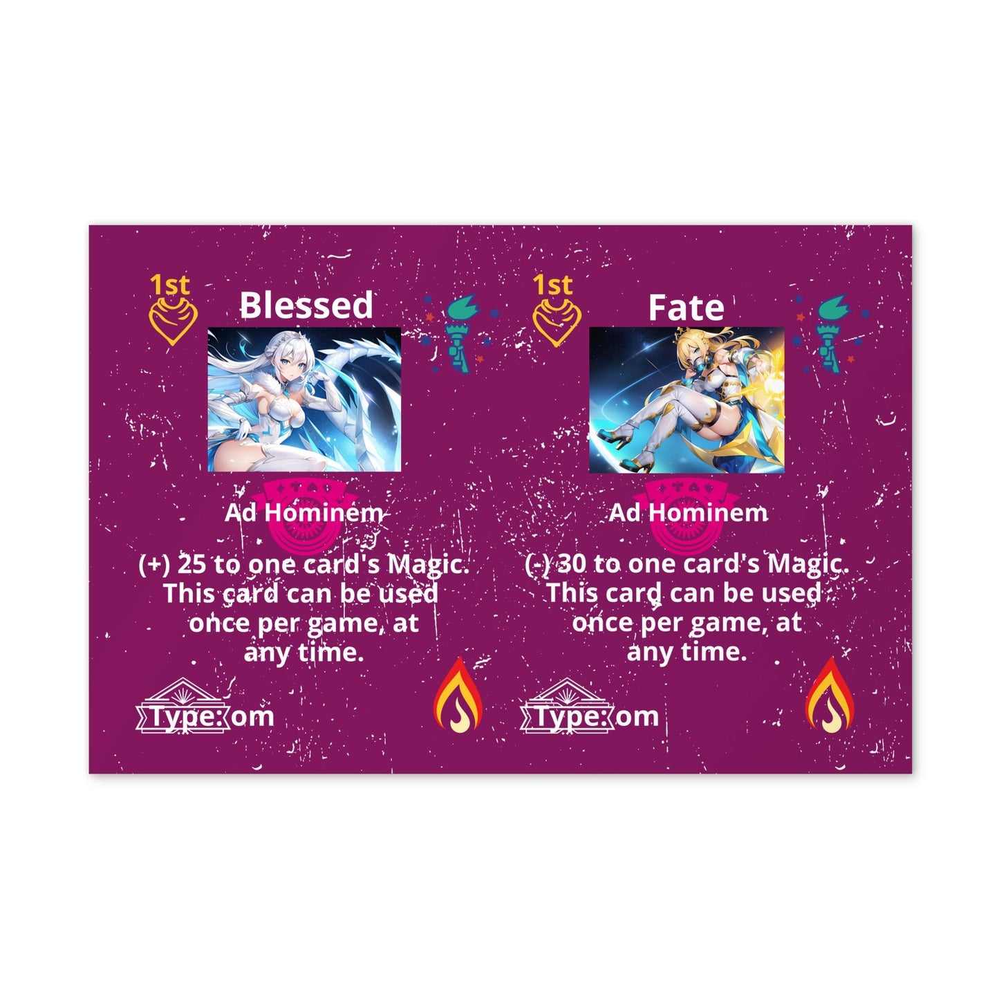Prototype Kawieshans Collectible Trading Card Game 1st Edition Om Cards Blessed / Fate (Uncut)