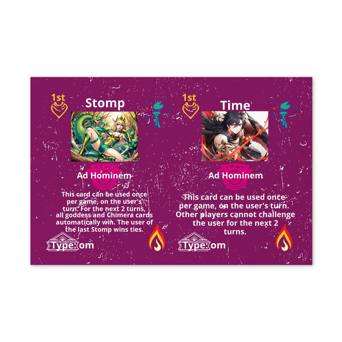 Prototype Kawieshans Collectible Trading Card Game 1st Edition Om Cards Stomp / Time (Uncut)
