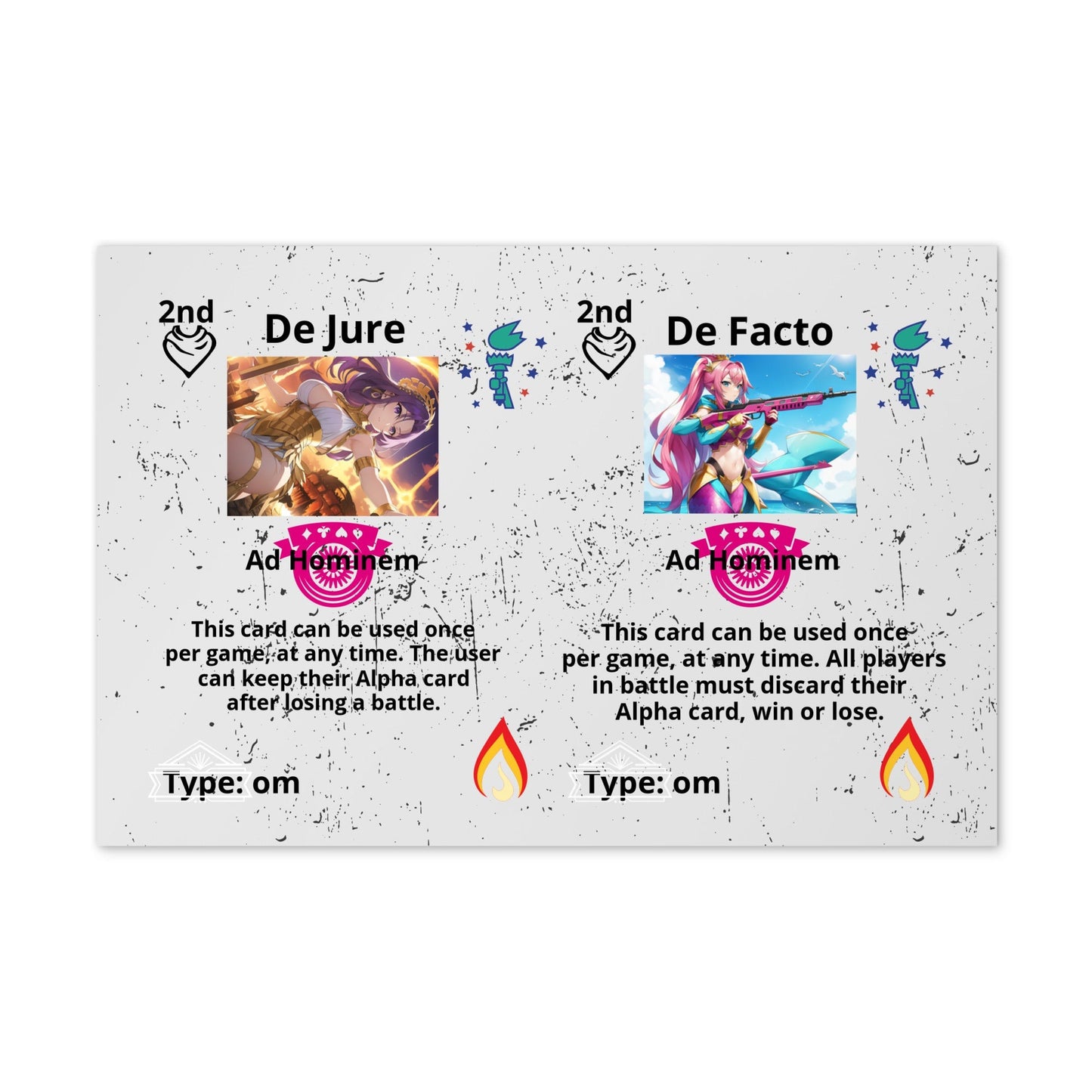 Prototype Kawieshans Collectible Trading Card Game 2nd Edition Om Cards De Jure / De Facto (Uncut)