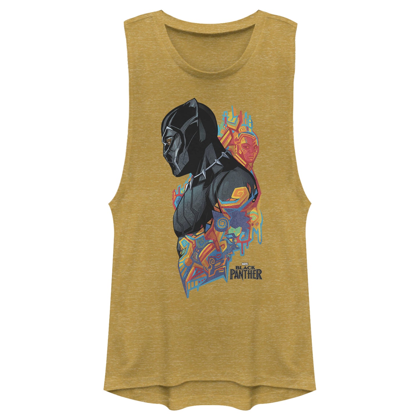 Junior's Marvel Colorful Panther Muscle Tee