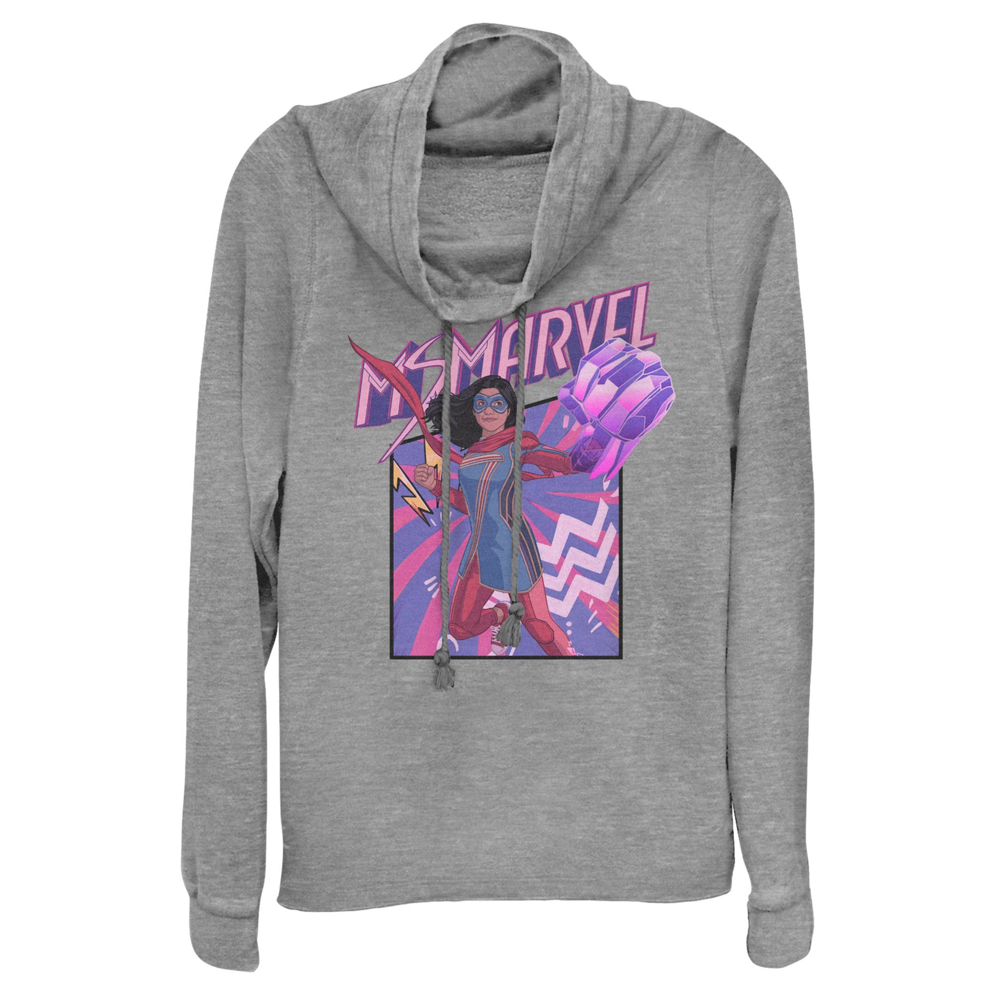 Junior's Marvel Ms Marvel Fist Panel Cowl Neck