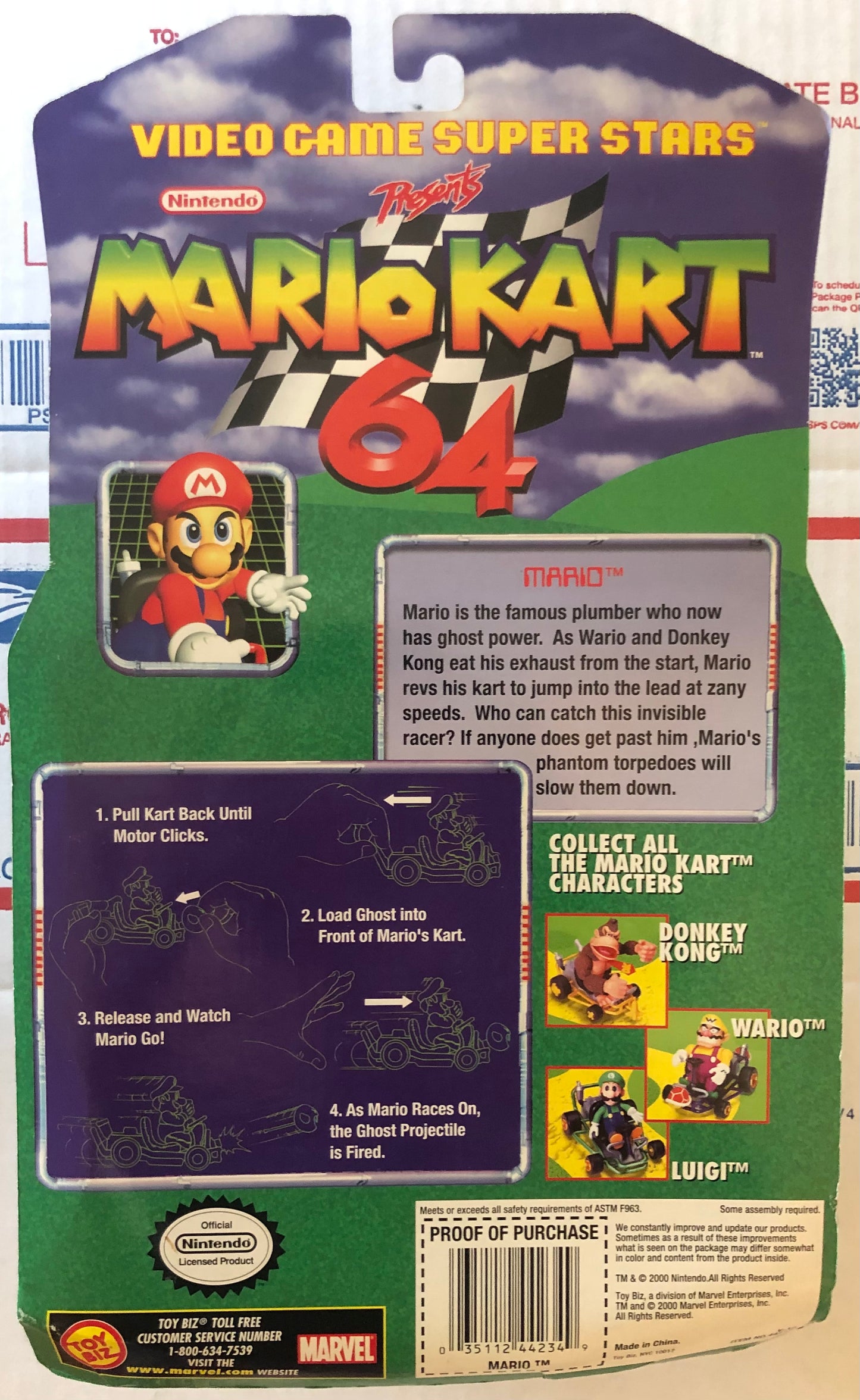 Mario Kart 64 ToyBiz Clear Mario Figure With Ghost