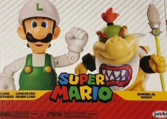 Jakks Super Mario Bowser Jr. Bowsy and Fire Luigi 2-Pack 4" Inch Articulated Figure