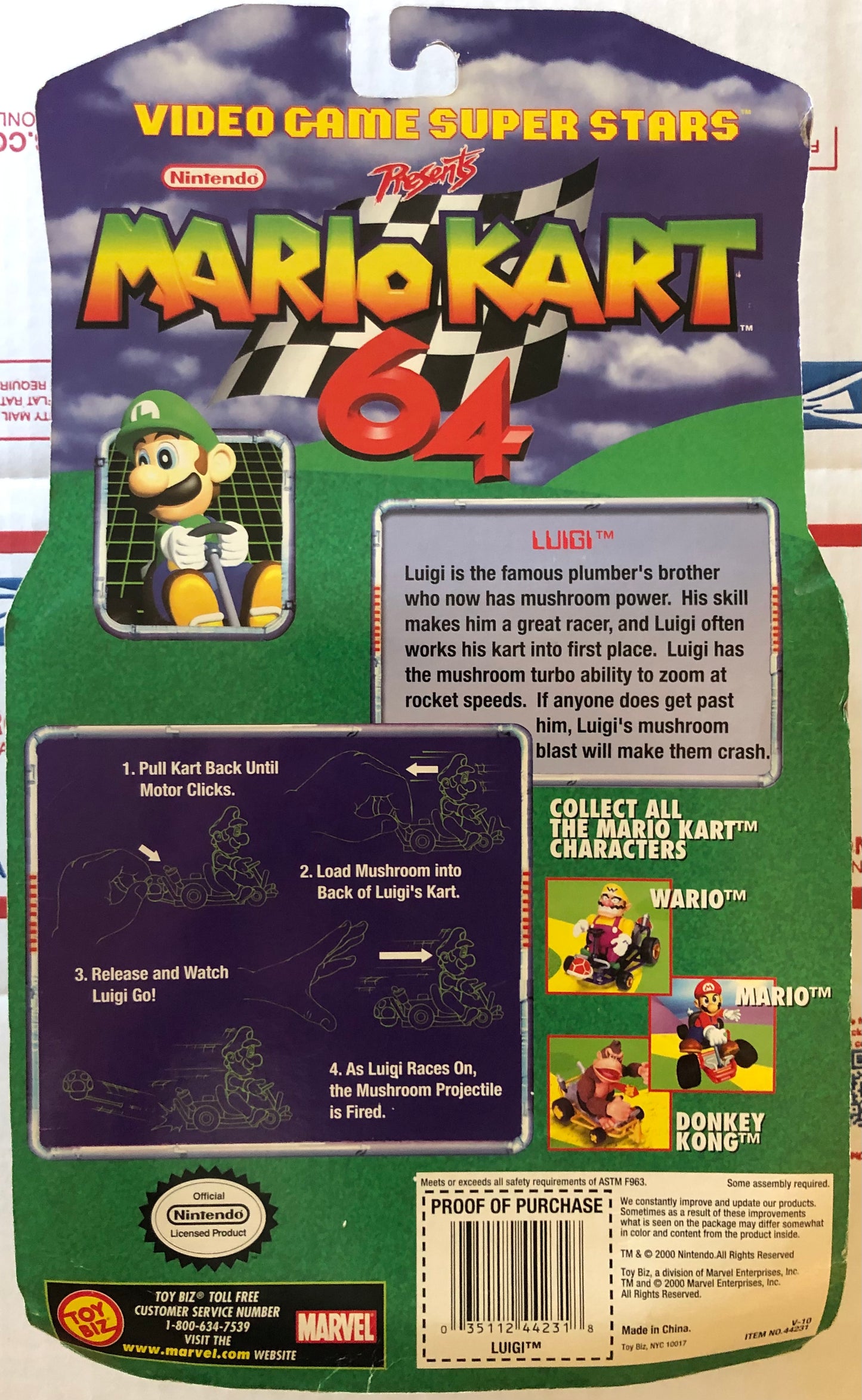 Mario Kart 64 ToyBiz Luigi with Mushroom Action Figure